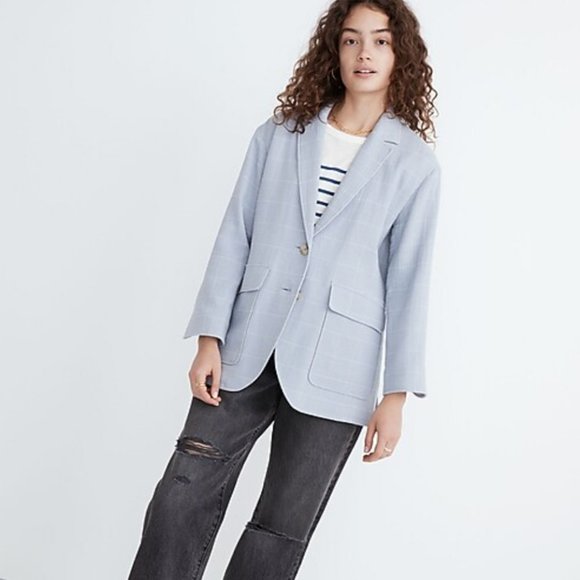 Madewell Jackets & Blazers - MADEWELL Cotton-Linen Relaxed Larsen Blazer in Windowpane Dust Blue {BB41}